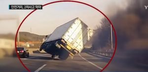 South Korea truck avoids rollover