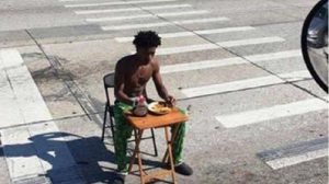 florida man eats pancakes as semi takes picture
