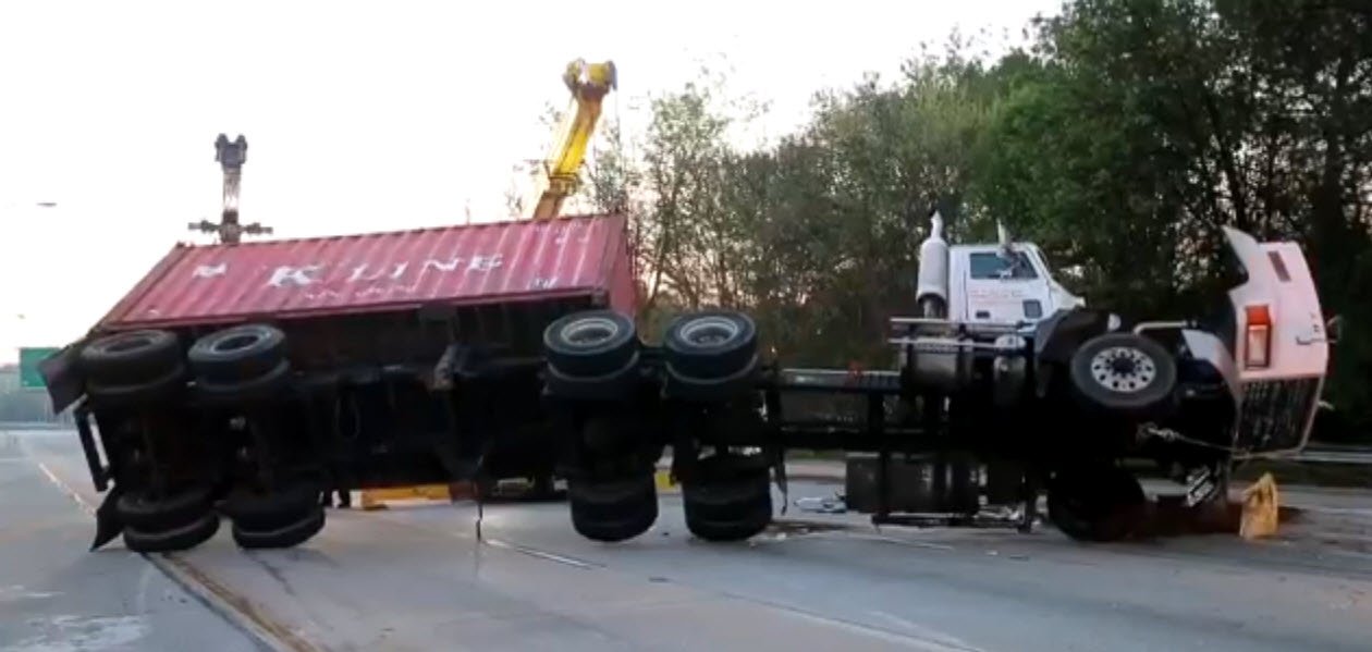 overturned container hauling wood i-85 atlanta