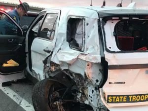 semi hits patrol car on i-70 in st. louis