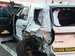 semi hits patrol car on i-70 in st. louis