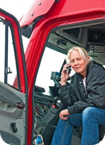 woman trucker red truck